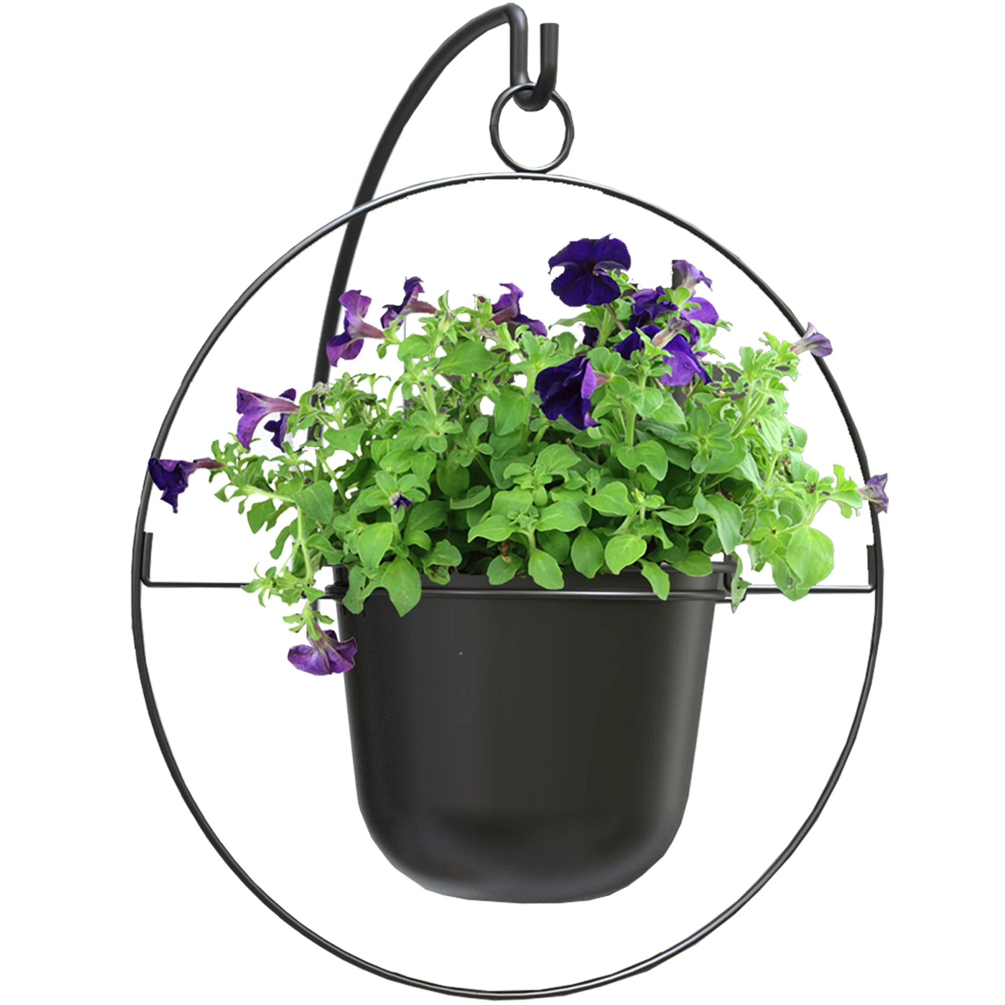 PANACEA PRODUCTS Panacea 17" Modern Farmhouse Round Ring with 9" Hanging Planter Matte Black — Single Unit