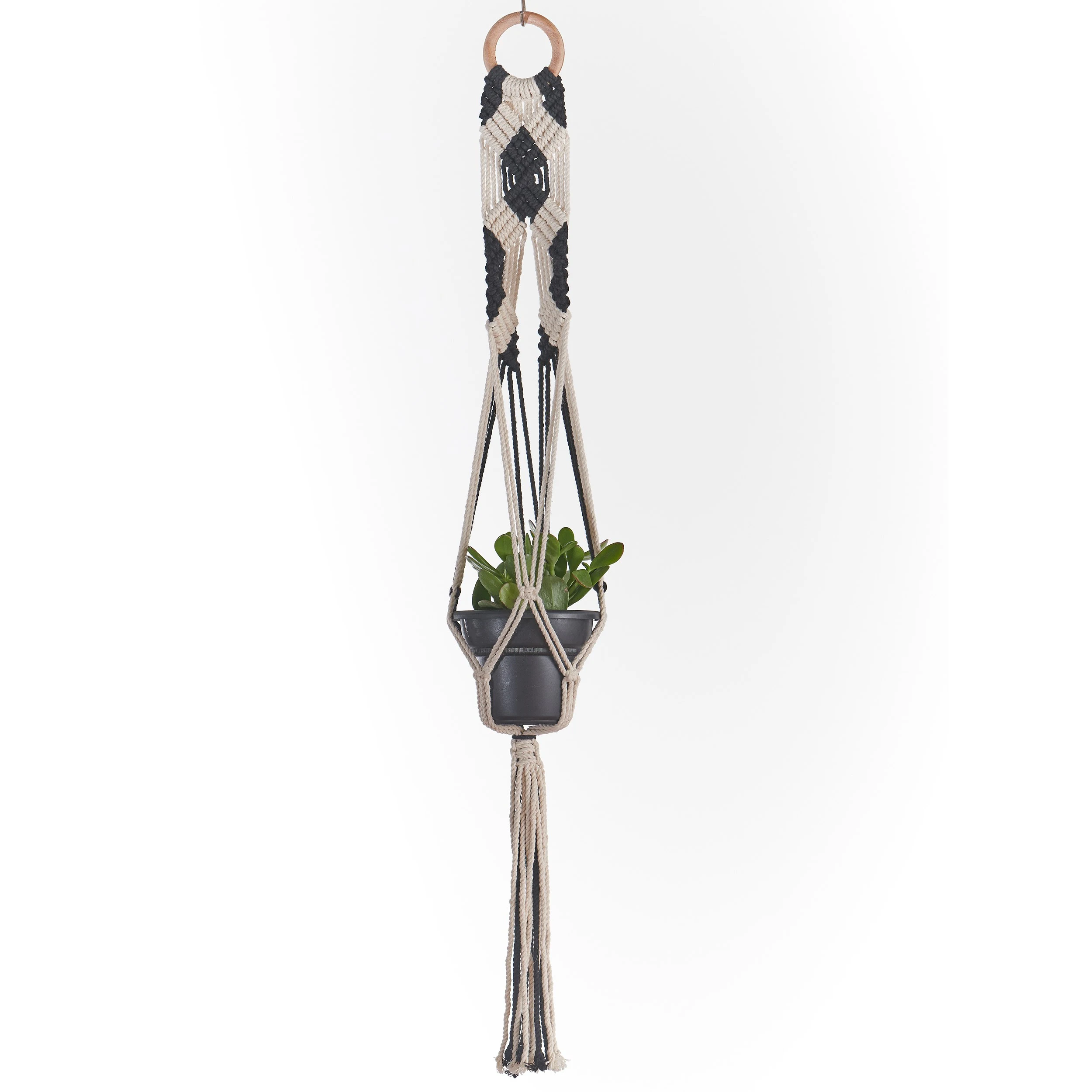 PRIMITIVE PLANTERS Primitive 24" Black & White Plant Hammock — Single Unit