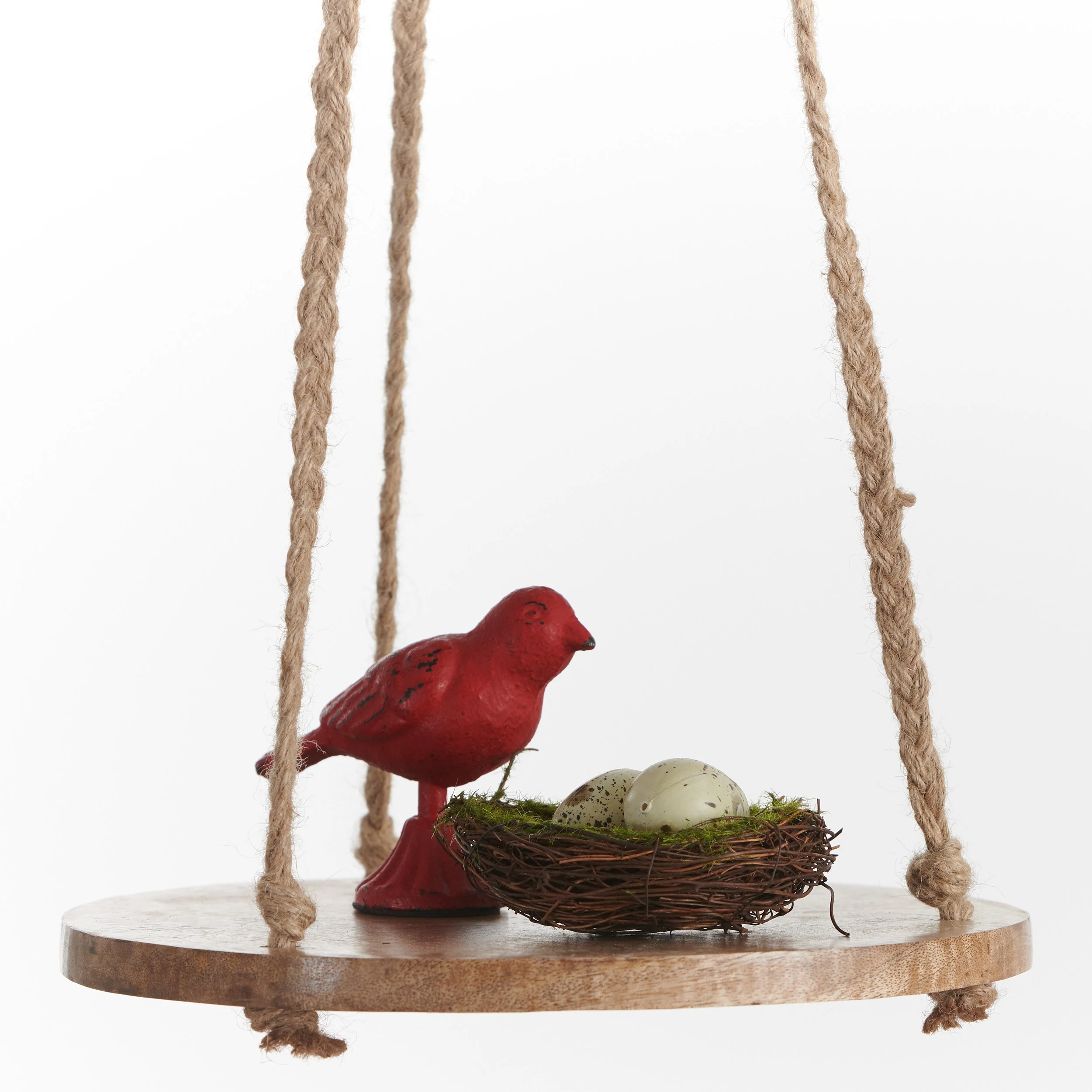 PRIMITIVE PLANTERS Primitive 10" Hanging Wooden Round Jute — Single Unit