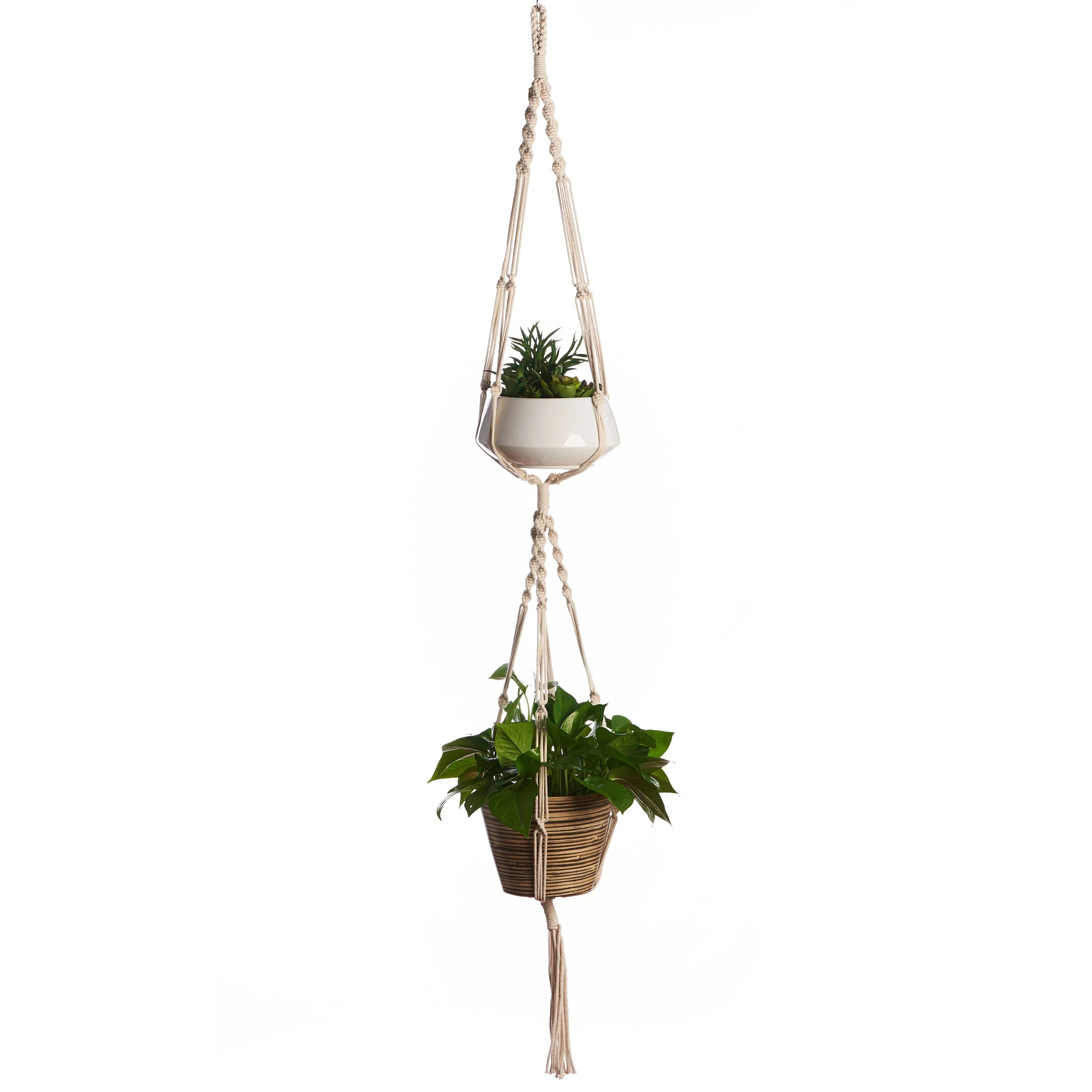 PRIMITIVE PLANTERS Primitive 60" 2-Tier Hanger Woven Cotton — Single Unit