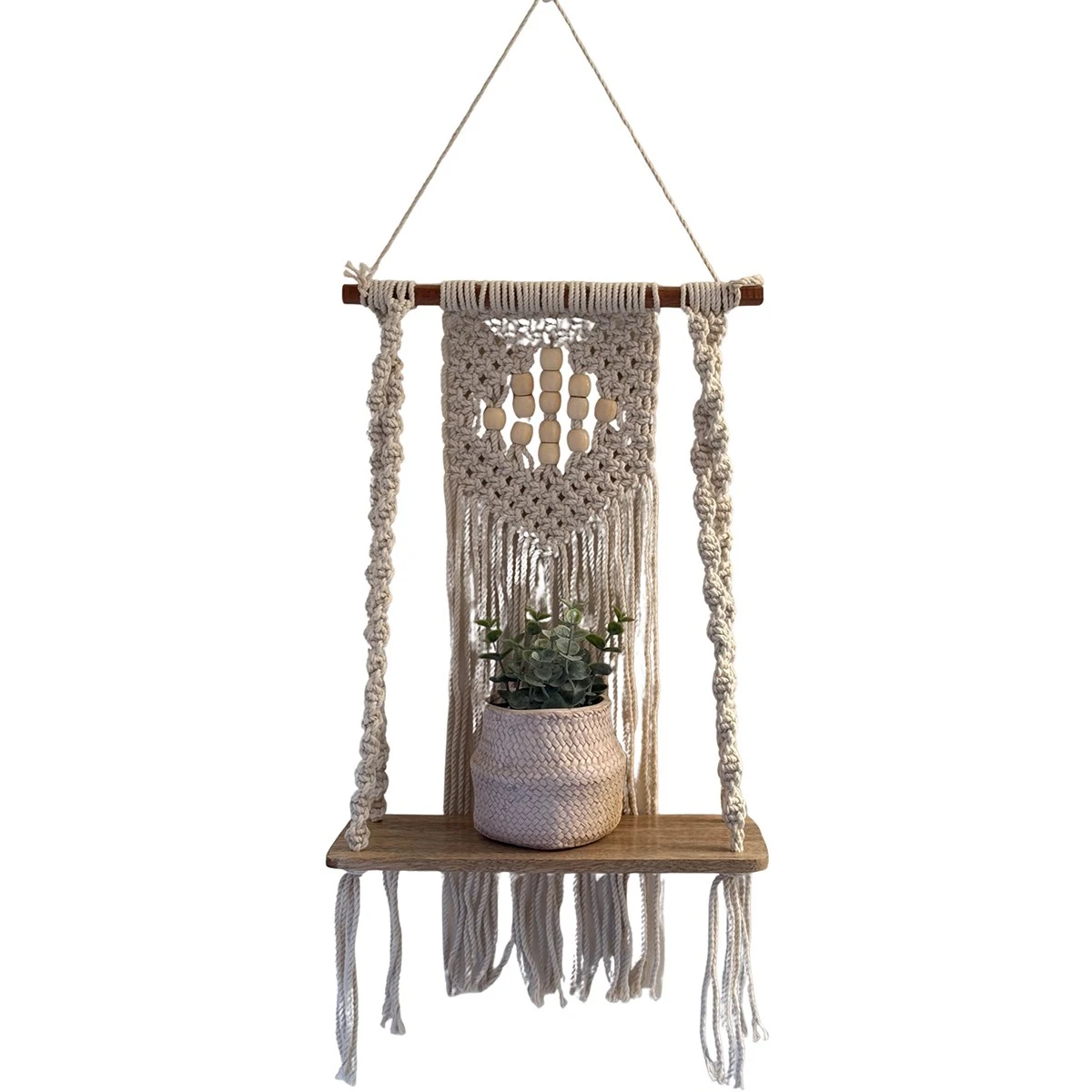 PRIMITIVE PLANTERS Primitive Small Beaded Wooden Shelf — Single Unit