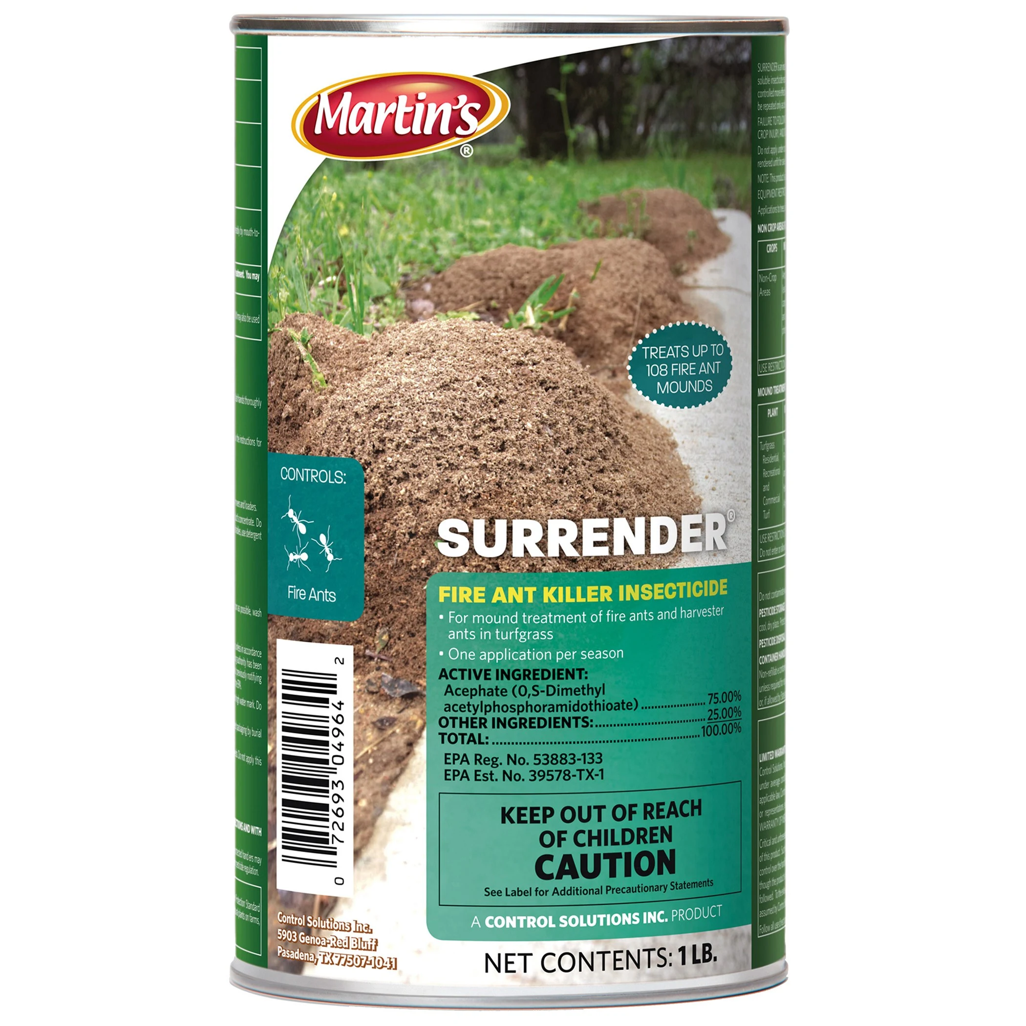 CONTROL SOLUTIONS, INC. Martin's 1lb Surrender Fire Ant Killer — Single Unit