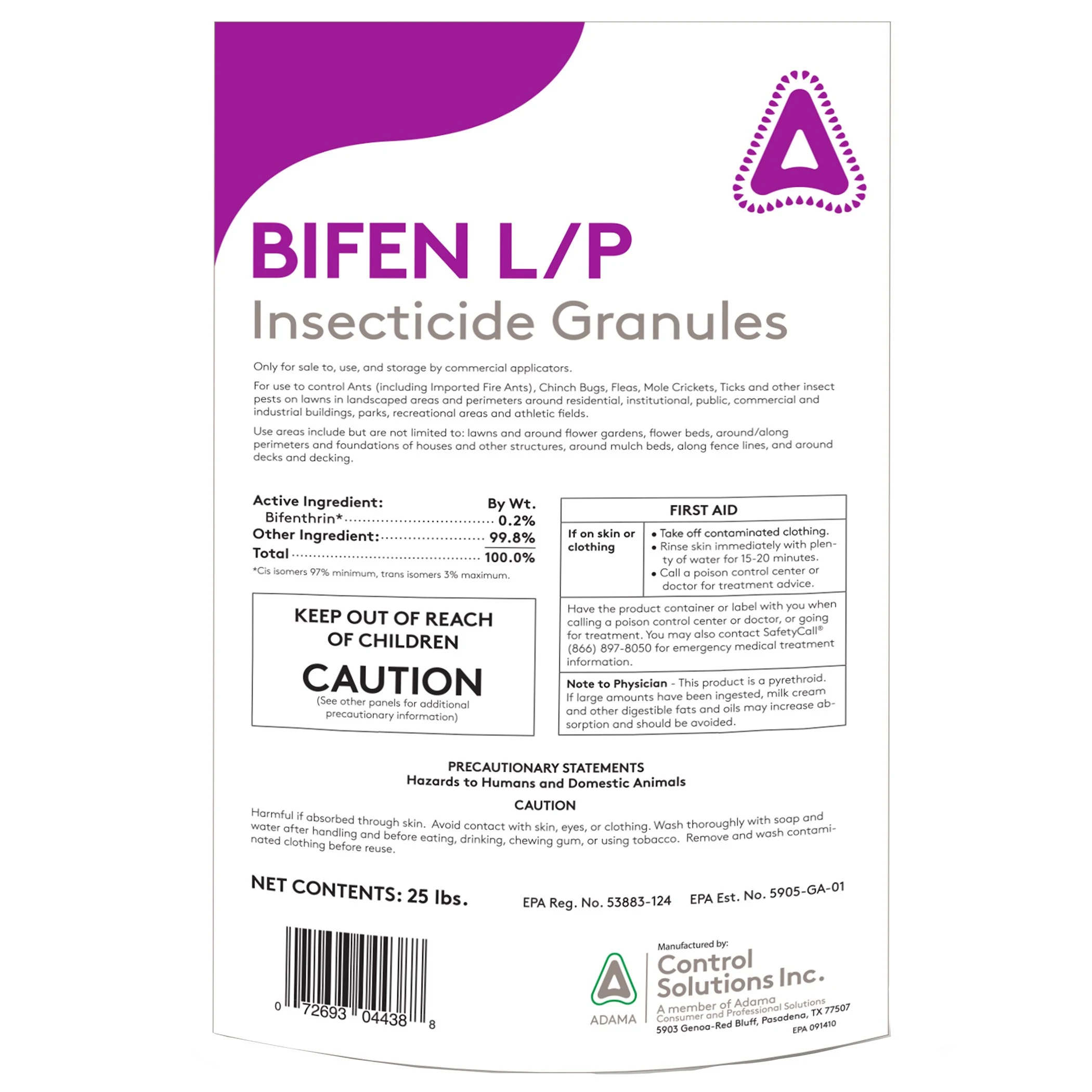 CONTROL SOLUTIONS, INC. CSI 25lb Bifen L/P .2% Bifenthrin Insecticide Granules — Single Unit