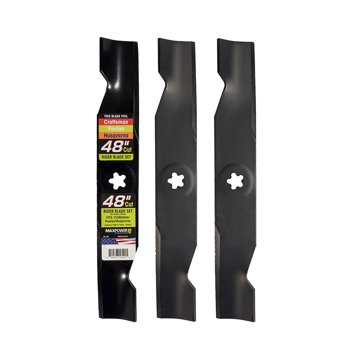 MAXPOWER PRECISION PARTS Maxpower 3 Blade Set for Many 48" Cut Craftsman, Husqvarna, Poulan Mowers Replaces OEM #'s 173920, 180054, PP24005, 532180054 — Single Unit