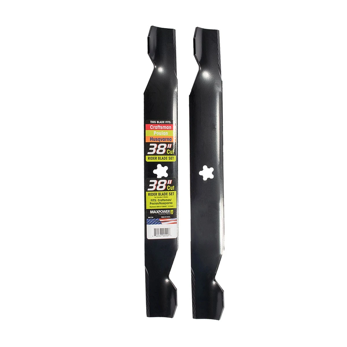 MAXPOWER PRECISION PARTS Maxpower 2 Blade Set for Many 38" Cut Craftsman, Husqvarna, Poulan Mowers Replaces OEM #'s 127842, 532138497, 532127842 — Single Unit