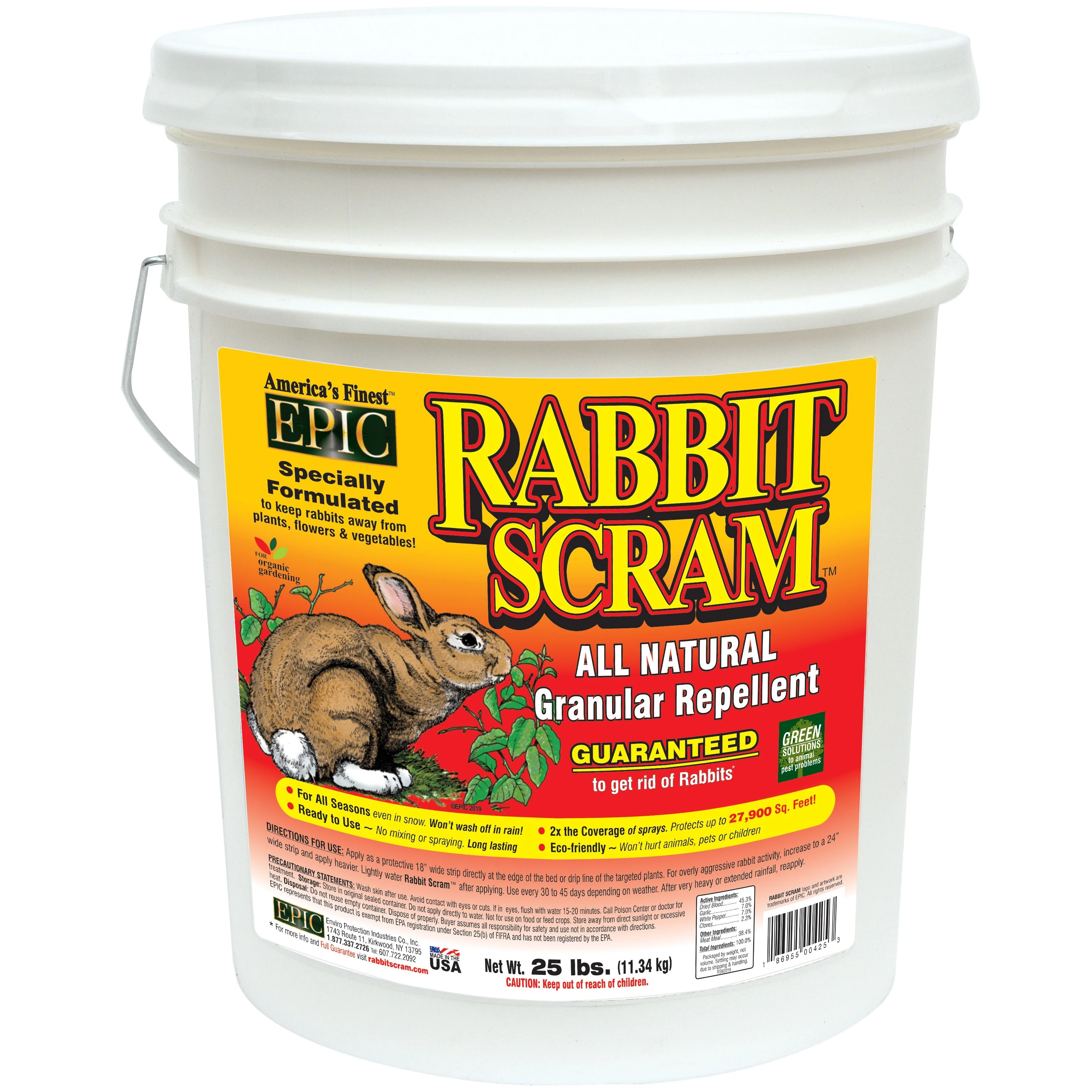 CAPFLOW BK Epic 25# Rabbit Scram Repellent Granular White Pail — Single Unit
