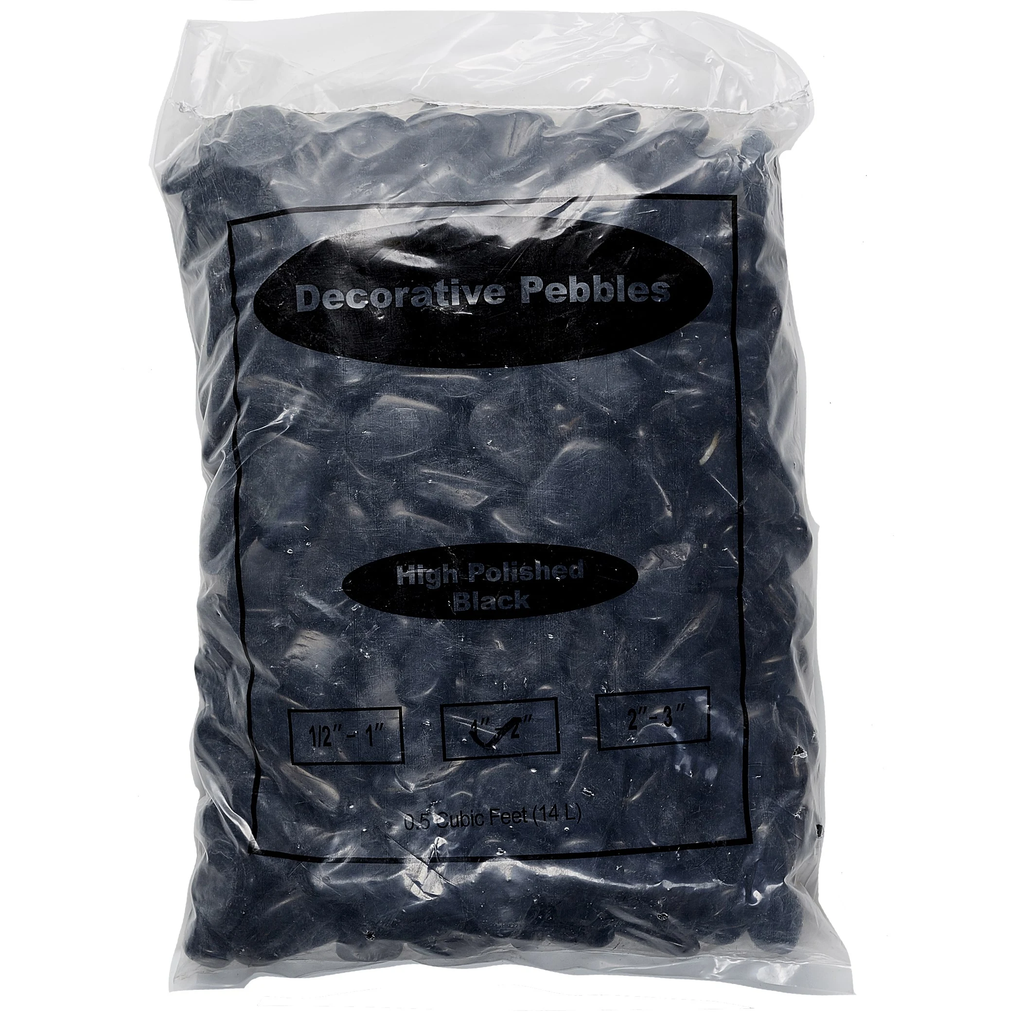 EXOTIC PEBBLES & AGGREGATES Exotic Pebbles 50# Black Polished Pebbles 1/2"-1" — Single Unit
