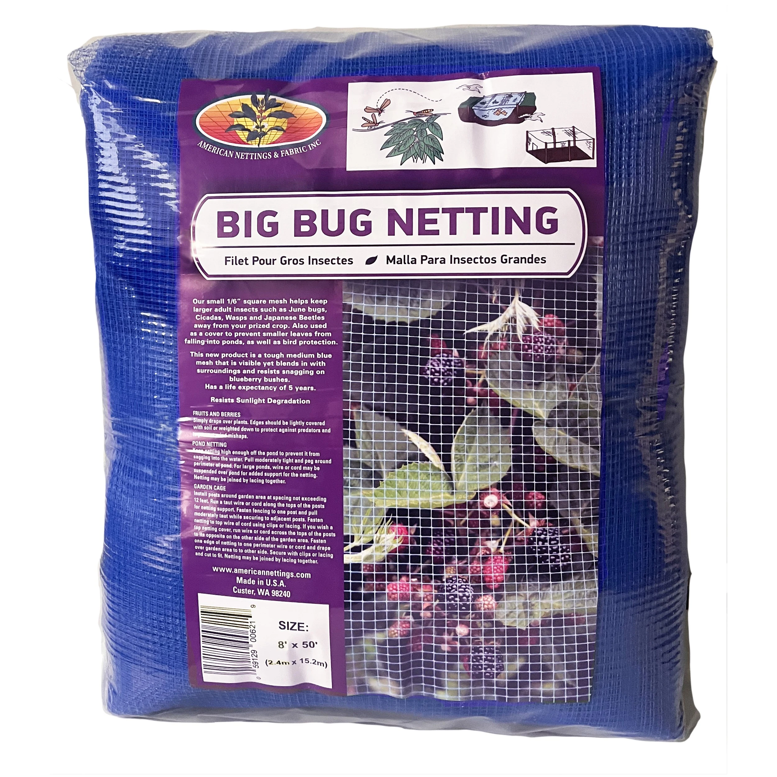 AMERICAN NETTINGS & FABRIC INC ANF 8'x50' Big Bug Net Blue 1/6" Mesh — Single Unit