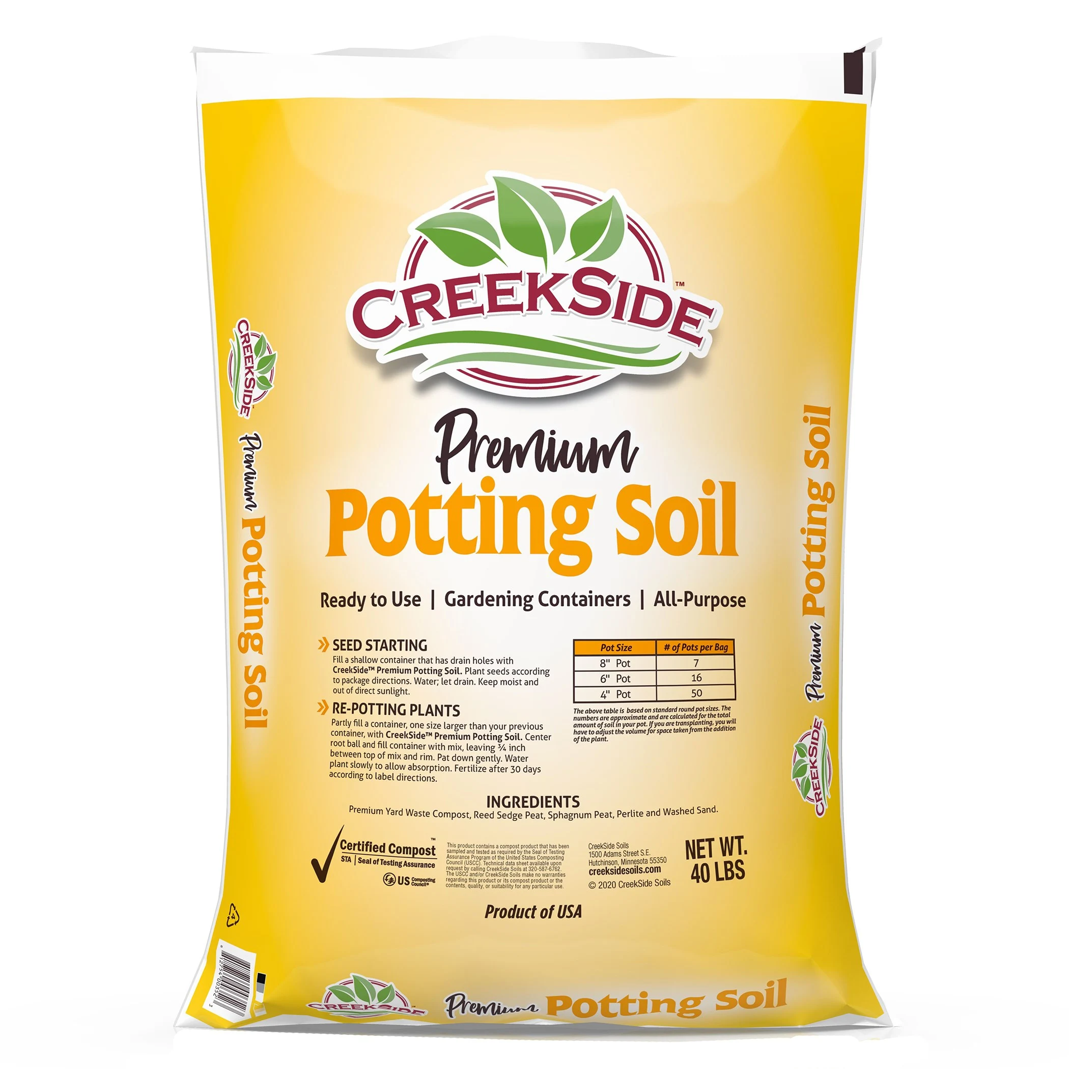 CREEKSIDE SOILS Creekside All Purpose Potting Soil 40LB — Single Unit