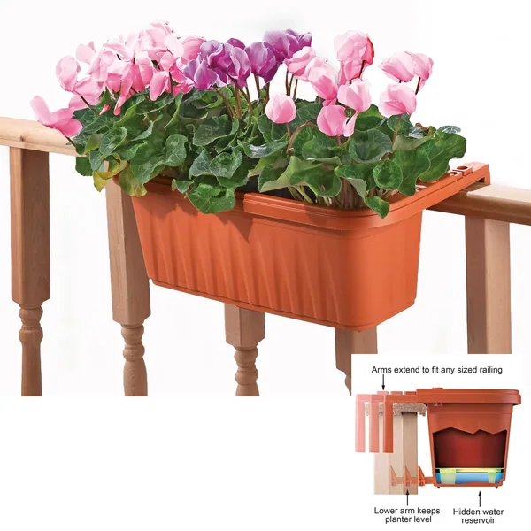 Apollo Adjustable Railing Planter Terra Cotta