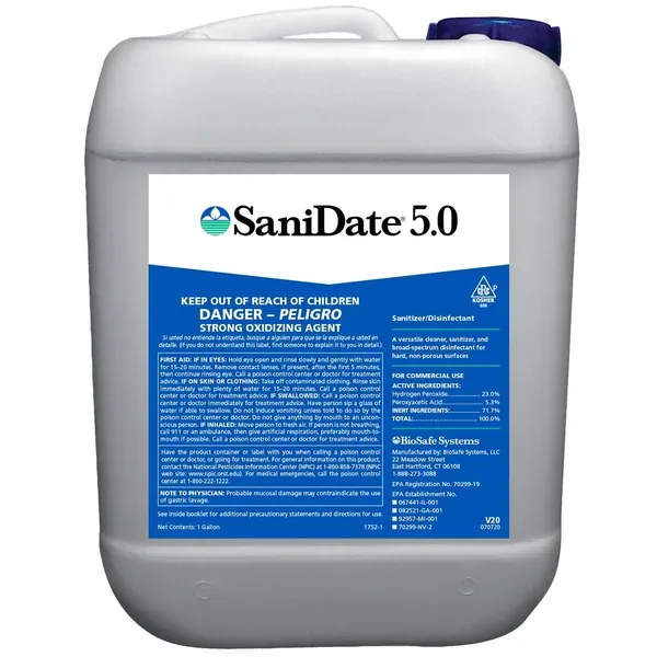 BioSafe SaniDate 5.0 California 5Gl OMRI ( Hydrogen Peroxide & Peroxyacetic Acid ) - Image 2