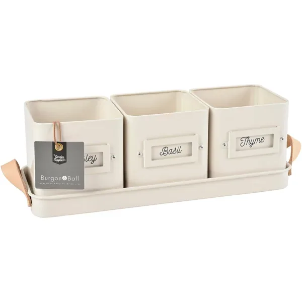 Burgon & Ball Herb Pots Leather Handled Tray Stone - Image 2