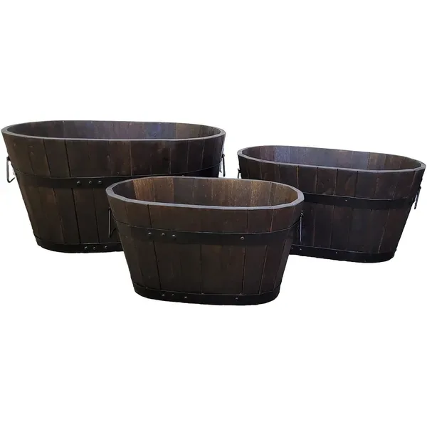 Devault 3pc Set Oval Planters Dark Oil Stain - Image 2