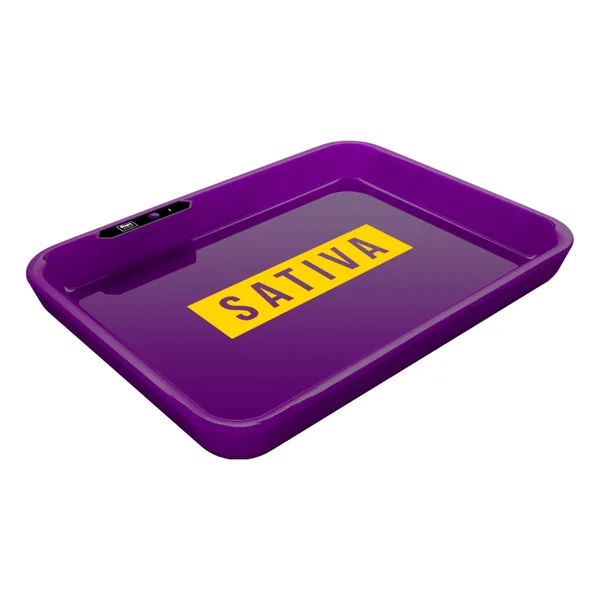 Dope Dope Trays x Sativa - purple background yellow logo