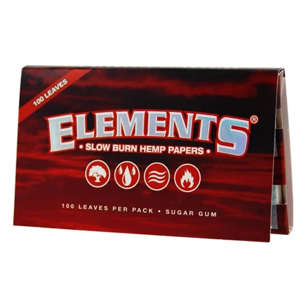 Elements Slow Burn Hemp Papers Red Single Wide 100 Leaves/Pack