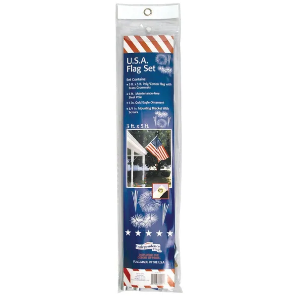 FlagZone 3'x5' Poly Cotton US Flag Set with 6' Pole