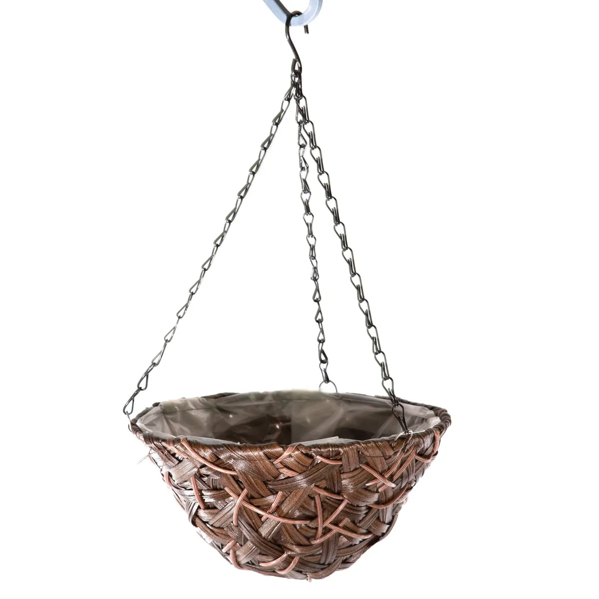 Gardener Select 12" Hanging Basket Round Brown Wicker 3 Strand Hanger - Image 2