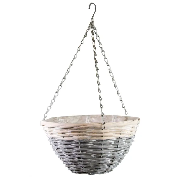 Gardener Select 12" Round Grey/ White Wood Hanging Basket w/ Chain Hanger