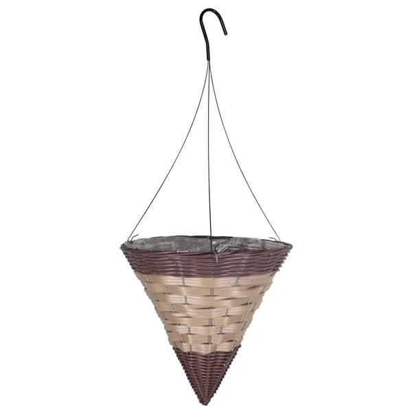 Gardener Select 14" Cone Hanging Basket Dark Brown Tan Band Wicker