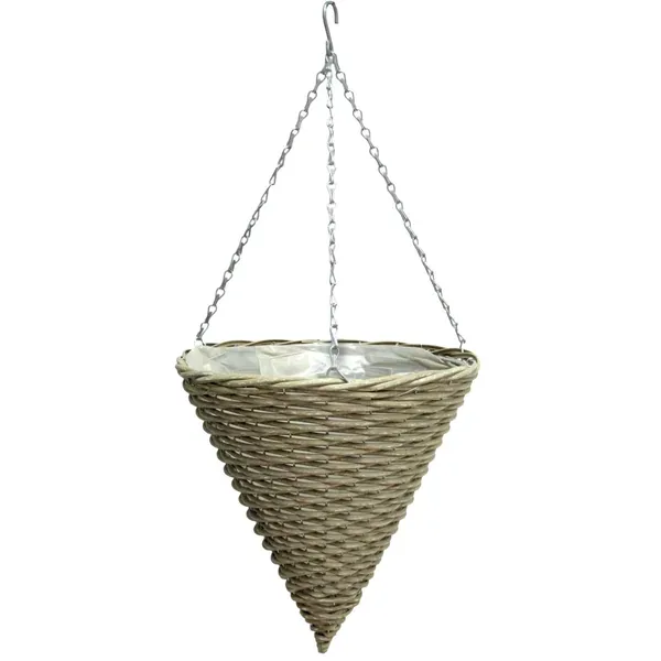 Gardener Select 14" Cone Hanging Basket Light Striped Wicker - Image 2