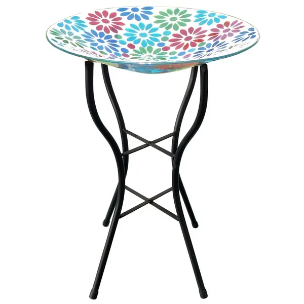 Gardener Select 14" Glass Birdbath Multi Color Geometric w/Stand - Image 2