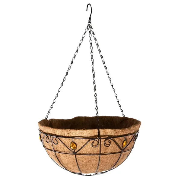 Gardener Select 14" Hanging Basket Round Brown Wicker 3 Strand Hanger - Image 2