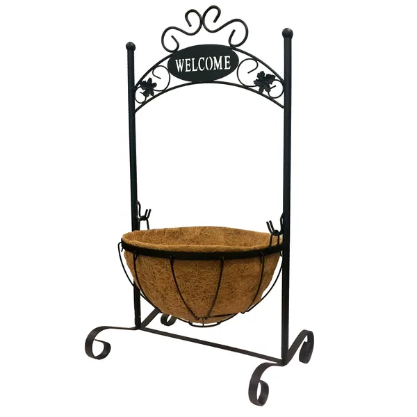 Gardener Select 26" Black Welcome Planter Stand with Basket 14"wx10"dx26"h