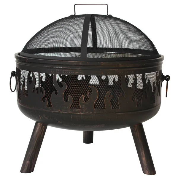 Gardener Select 26" Wild Fire Flame Fire Pit Antique Bronze.8mm Steel with Galvanized Cooking Grid, Mesh Cover & Poker