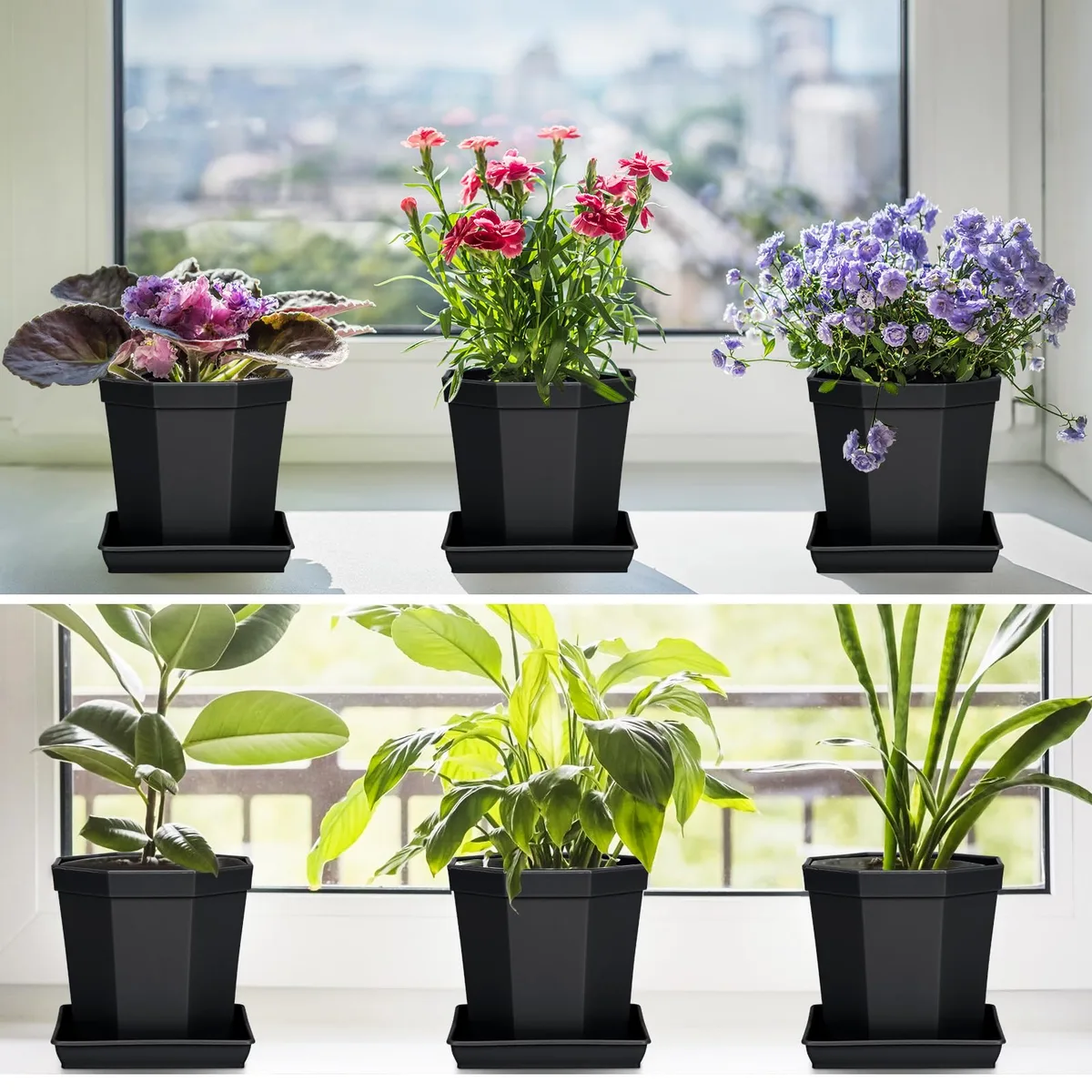 Gardener Select 3 Square Pots with Tray Antique Black 12"x4"x4.1" - Image 2