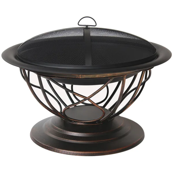 Gardener Select 30"x30"x21.65" Scroll Fire Pit Antique Bronze.6mm Steel wth Mesh Cover & Poker