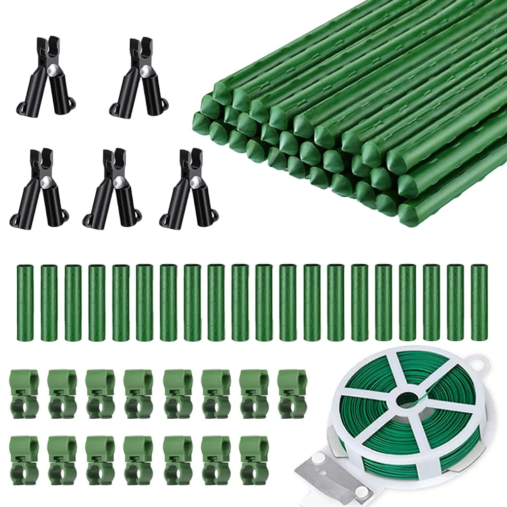 Grow1 2ft Steel Stake Plant Supports - Green 5/16" 20pcs - Image 2