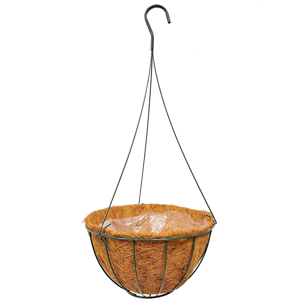 Grower Select 12" Hanging Basket Black Wire Hanger Flat Bottom Coco Liner; Top Dia 12in X 6in H 1.58 Gal /6l Liquid Volume Capacity