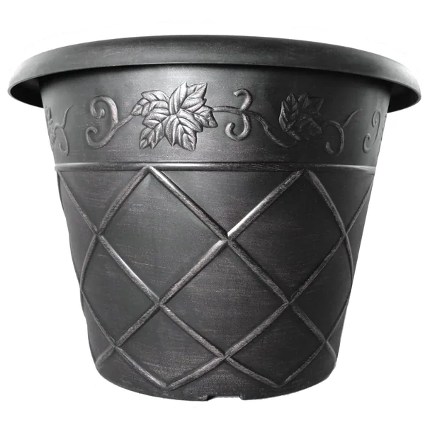 Grower Select 14.00 Lattice Pot Black / Silver 3.5gal - 13.8in Top OD x 8.3in Base OD x 10.3in H (Case of 30)