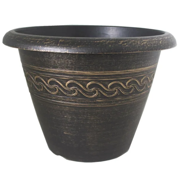 Xiamen Hwasu New Material Grower Select 16.00 Wave Planter Gold Brush on Black 4.65gal - 16in OD x 11.8in H x 8.56in BD
