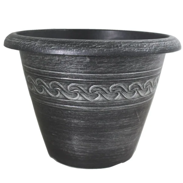 Xiamen Hwasu New Material Grower Select 16.00 Wave Planter Silver Brush on Black 4.65gal - 16in OD x 11.8in H x 8.56in BD