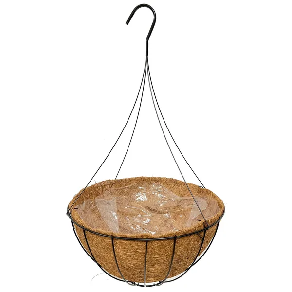 Grower Select 16" Hanging Basket Black 20" 4 Strand Wire Hanger Flat Bottom Coco Liner; 16in X 8in 3.43 GAL / 13 liters Liquid Volume Capacity
