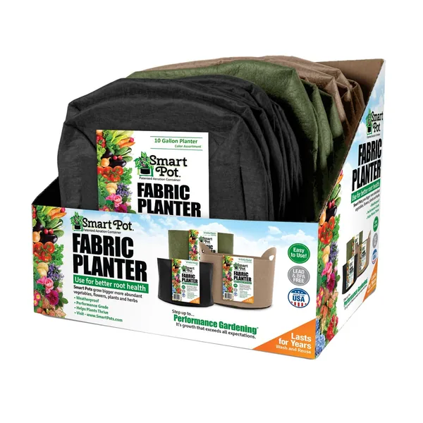 High Caliper Growing Smart Pot 12pc 10gal Pepper & Veggie - 3 Color Assortment w/Display Box