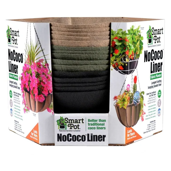 High Caliper Growing Smart Pot NoCoco 15pc Hanging Basket Liner 12" Asst
