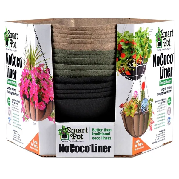 High Caliper Growing Smart Pot NoCoco 15pc Hanging Basket Liner 14" Asst