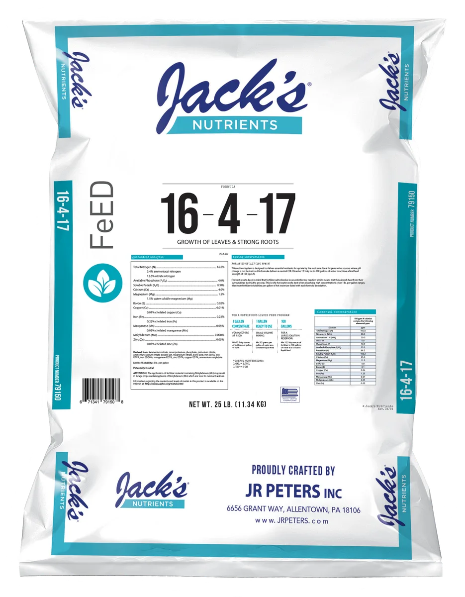 Jacks Prof Oasis Hydroponic 16-4-17 25Lb - Image 2