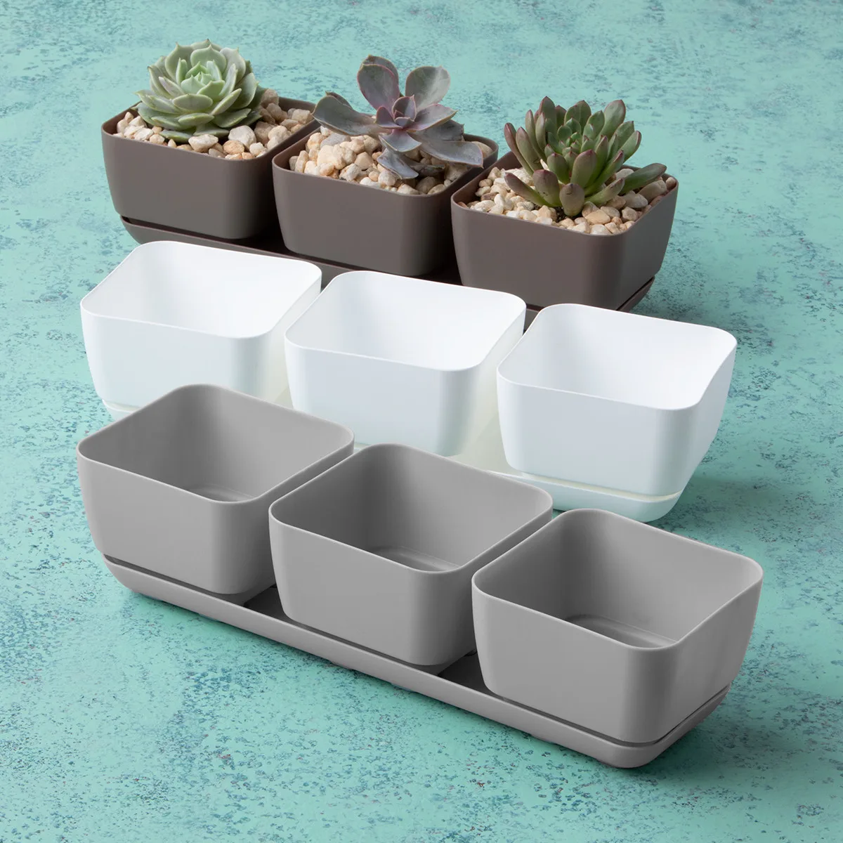 Majestic Trio Planter Taupe Herb & Succulent Planter - Image 2