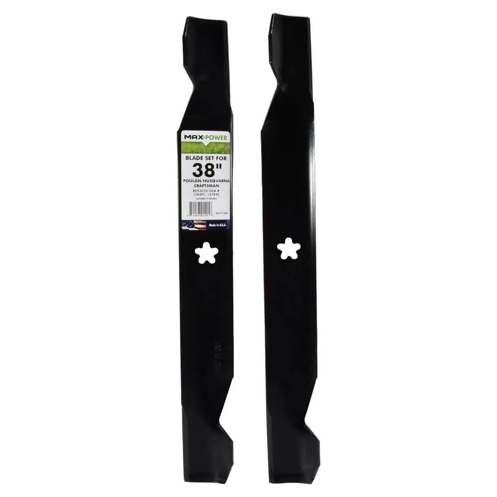 Maxpower 2 Blade Set for Many 38" Cut Craftsman, Husqvarna, Poulan Mowers Replaces OEM #'s 127842, 532138497, 532127842 - Image 2