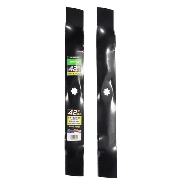 Maxpower 2 Blade Set of 3-n-1 Blades for Many 42 in. Cut John Deere Mowers Replaces OEM #'s GX22151, GY20850, 50-3231