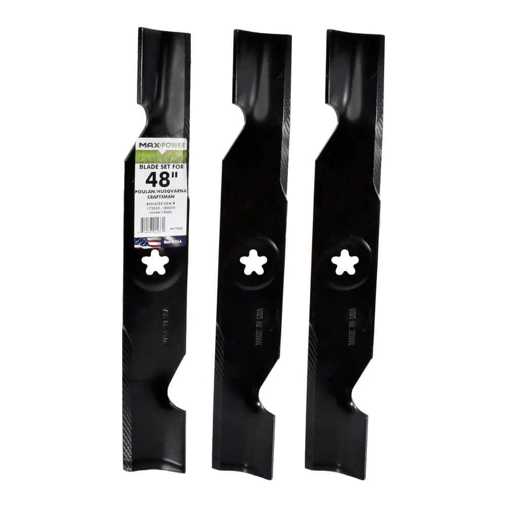 Maxpower 3 Blade Set for Many 48" Cut Craftsman, Husqvarna, Poulan Mowers Replaces OEM #'s 173920, 180054, PP24005, 532180054 - Image 2