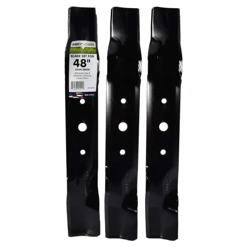 Maxpower 3 Blade Set for Many 48" Cut John Deere Mowers Replaces OEM #'s GX20250, GY20568, 50-2141 - Image 2
