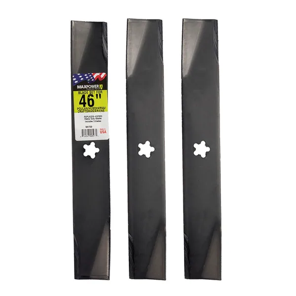 Maxpower Precision Parts Maxpower 3 Heavy-Duty Blades for Many 46" Cut Craftsman, Husqvarna, Poulan Mowers Replaces OEM #'s 152443, 163819, 532145708