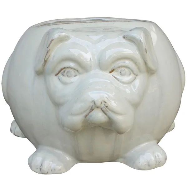 MCarr 15" Bulldog Planter Light Cream