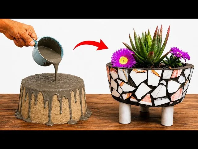 MCarr 24pc Light Cement Floral Mosaic Planter Pallet - Image 2