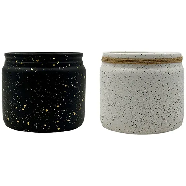 MCarr 24pc Mixed Ceramic Matte Pots with Speckled Dots White/Black (Case of 24) - Image 2