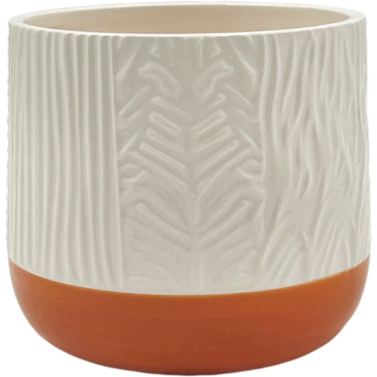 Mcarr 4.8"x4.8"x4" Ceramic Pot Glossy Glaze Cream with Orange Bottom Stripe - Image 2